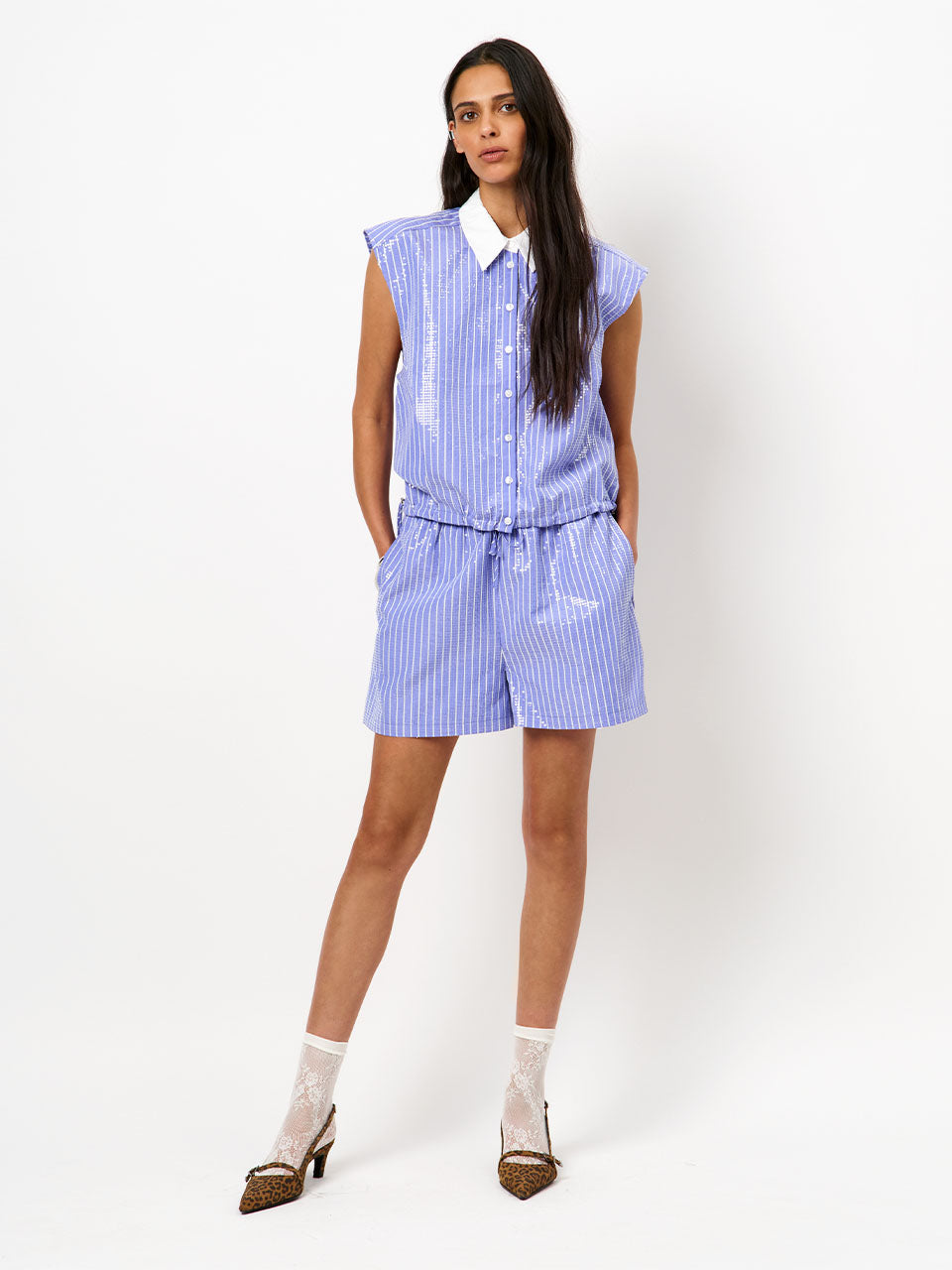 Blouse Roseny embellished stripe blue