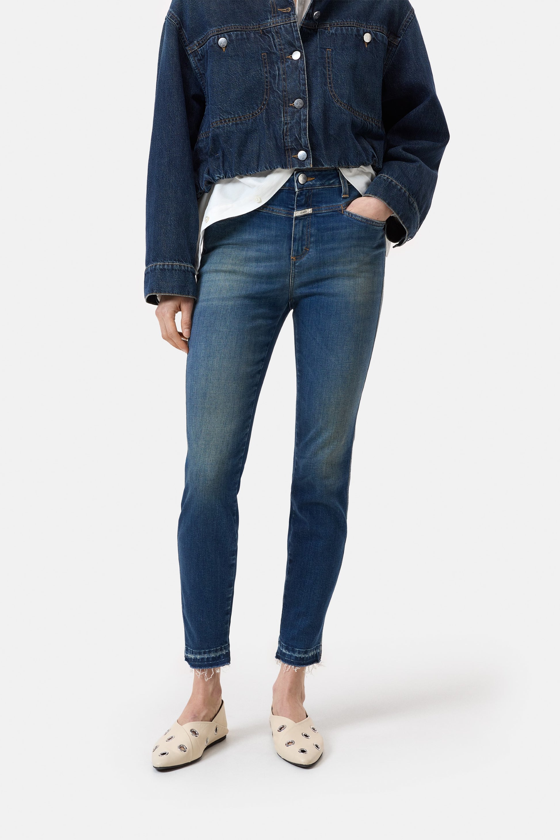 Skinny pusher dark blue vintage wash stretch