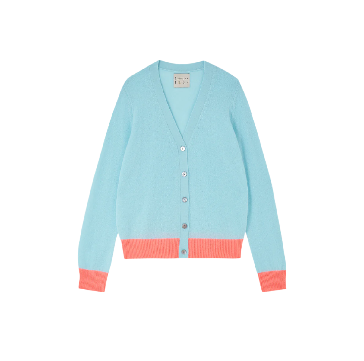 Cardigan cashmere aqua neon coral