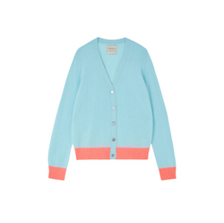 Image of Cardigan cashmere aqua neon coral