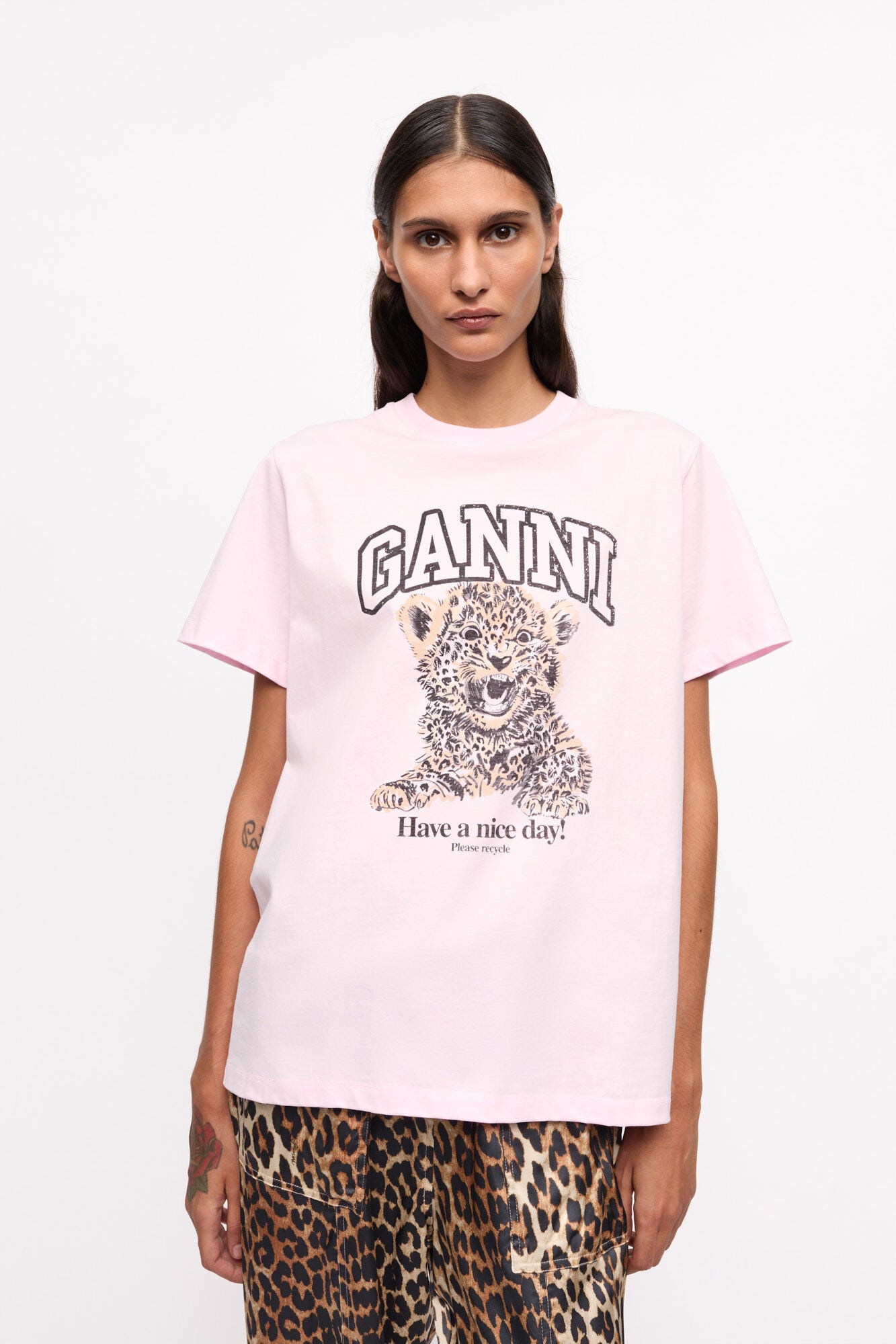 Tee pink relaxed leopard