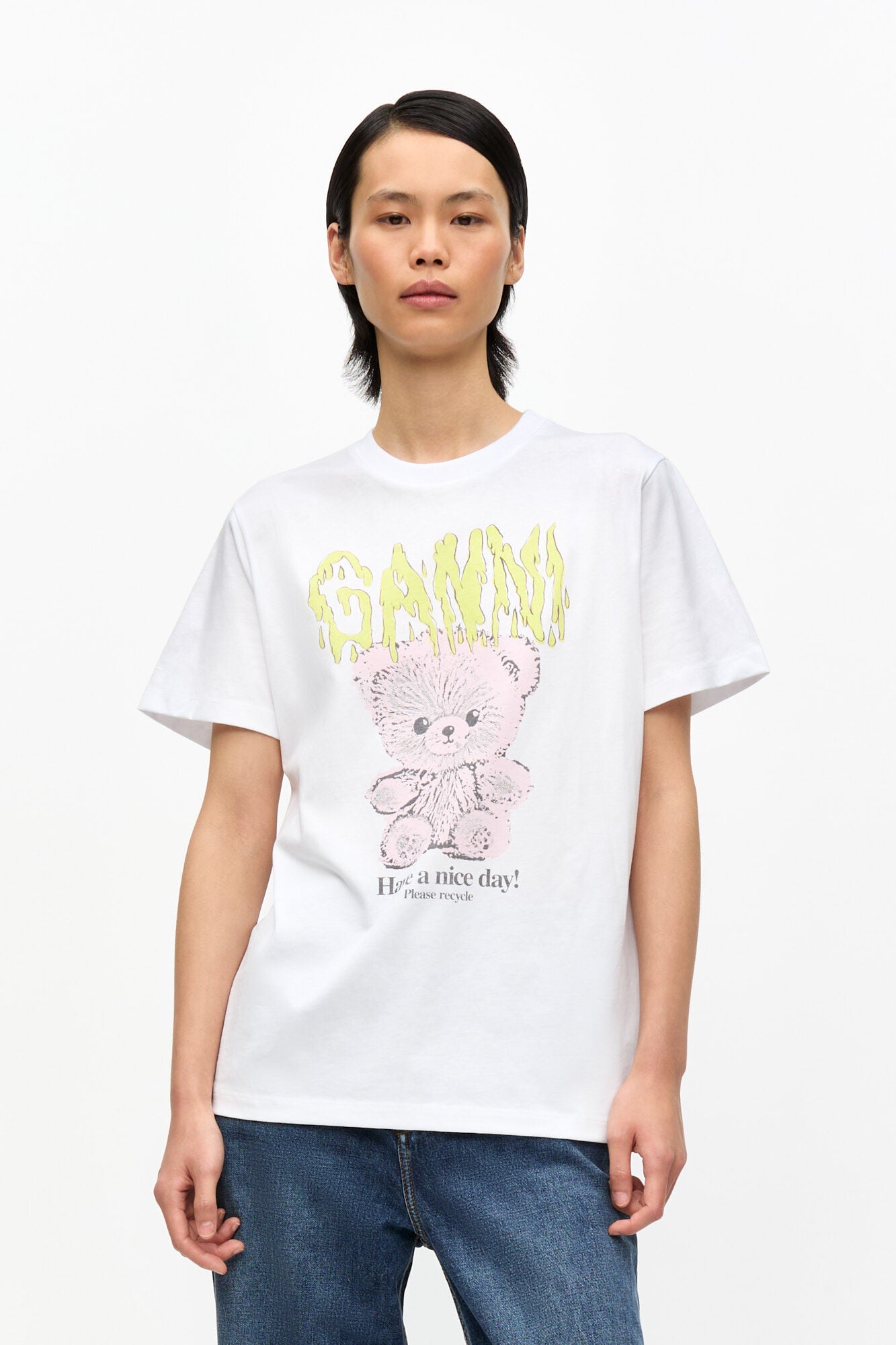 Tee white relaxed Teddy pink