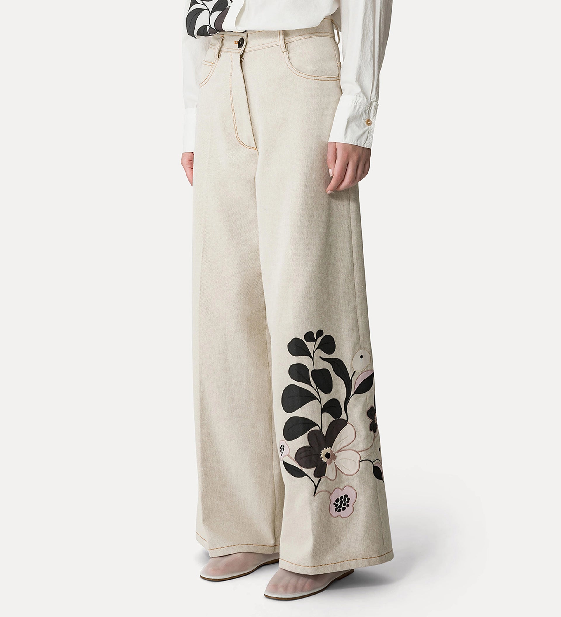 Pants embroidery denim dune