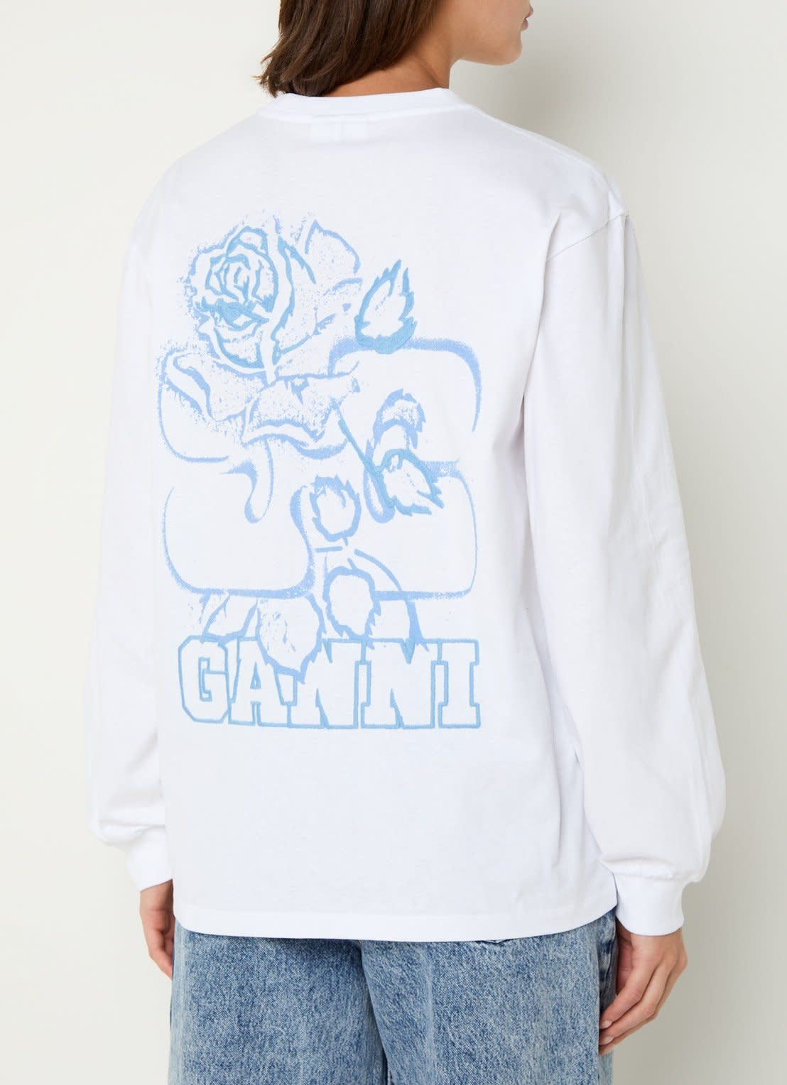 Longsleeve bright white logo blue