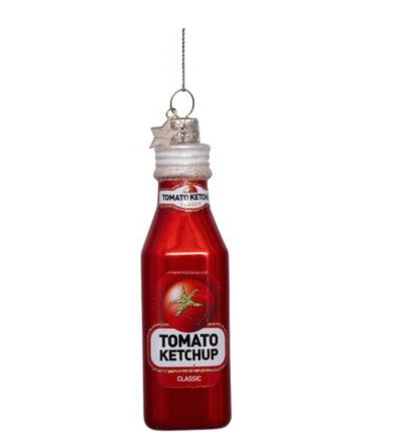 Kersthanger rode opaal ketchup fles H10.5cm