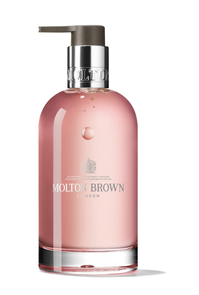 Delicious rhubarb & rose hand wash glass bottle