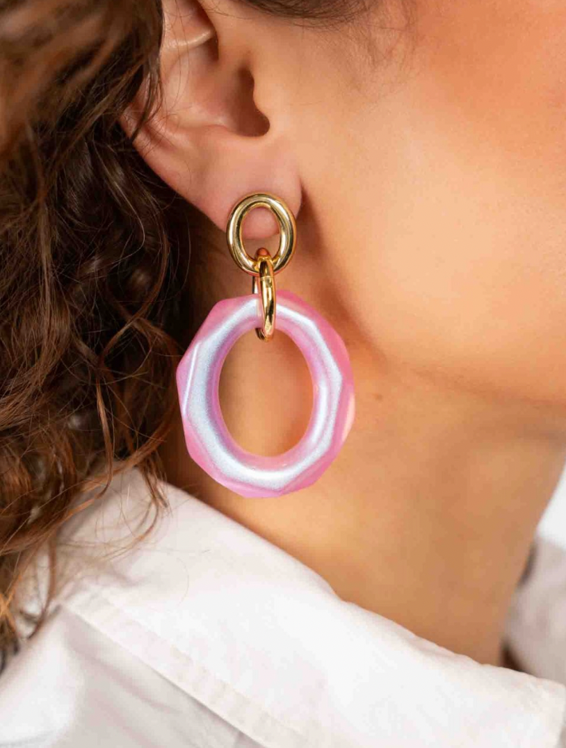 Earrings Debby Ovaal holo roze L