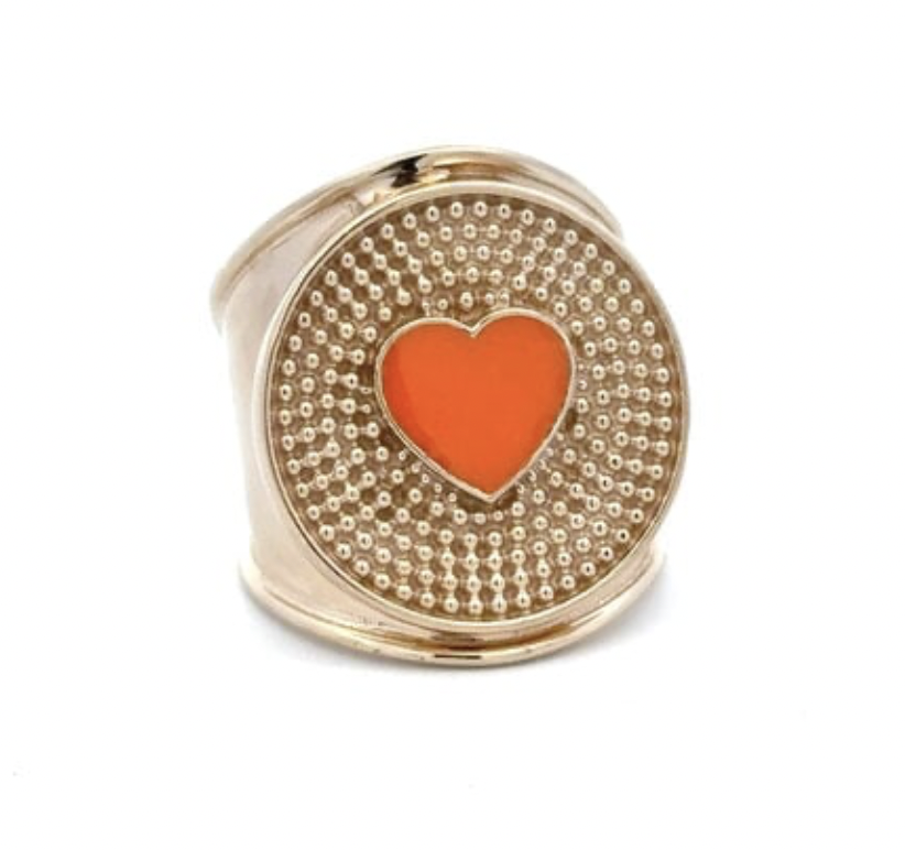 Ring flat heart orange goldplated