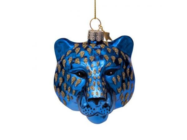 Kersthanger tiger head blue (7,5cm)